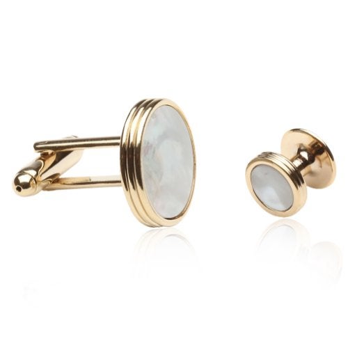 Cuff-Daddy Mother of Pearl and Gold Tuxedo Cufflinks and Studs Formal Set with Gift Box - Image 2