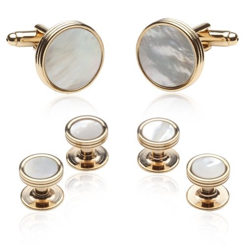 Cuff-Daddy Mother of Pearl and Gold Tuxedo Cufflinks and Studs Formal Set with Gift Box - Image 1