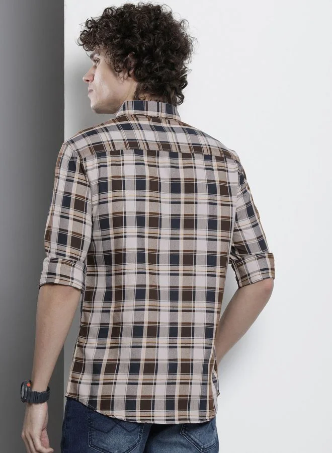 The Indian Garage Co Men Regular Fit Checkered Full Sleeves Cutaway Collar Casual Shirt