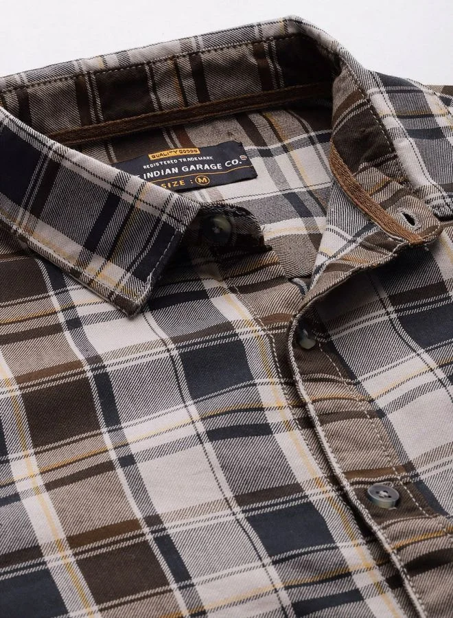 The Indian Garage Co Men Regular Fit Checkered Full Sleeves Cutaway Collar Casual Shirt