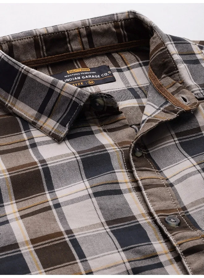 The Indian Garage Co Men Regular Fit Checkered Full Sleeves Cutaway Collar Casual Shirt
