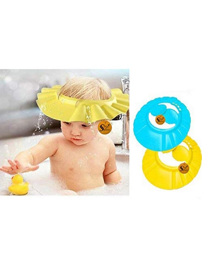 Sage Square New Adjustable Design Safe Soft Bathing Baby Shower Cap with Ear Protector (Blue & Yellow) (Pack of 2 ) - Image 1