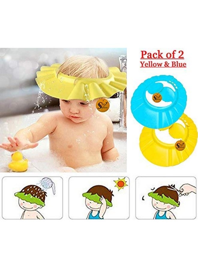 Sage Square New Adjustable Design Safe Soft Bathing Baby Shower Cap with Ear Protector (Blue & Yellow) (Pack of 2 ) - Image 2