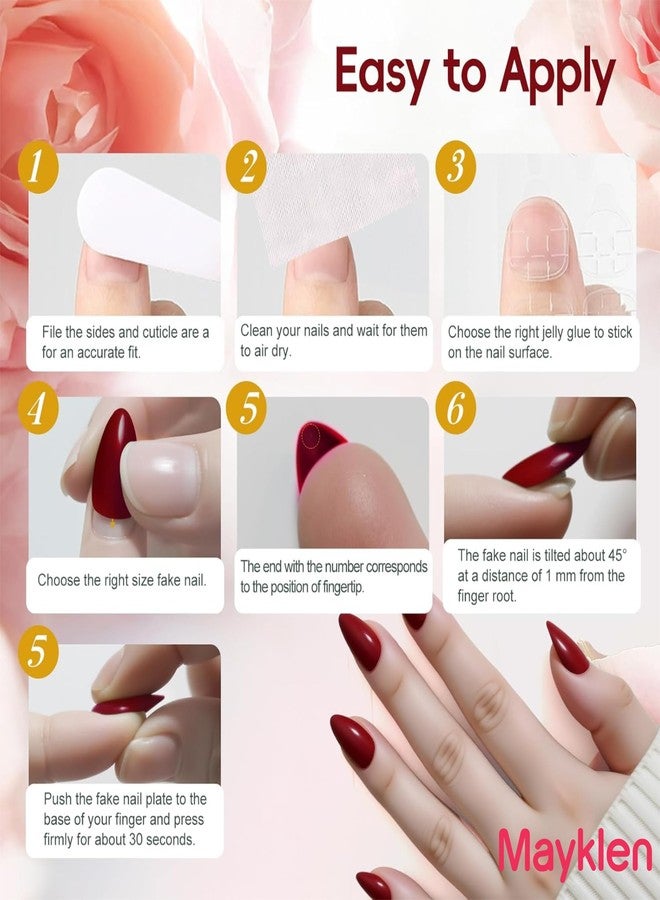 Mayklen Wine Red Stick On Nails - 24 Pcs, Pure Color Artificial Nail Extension Press on Nails, Artificial Nails With Glue Stickers, Nail File & Wood Stick - Reusable & Unbreakable - Image 5