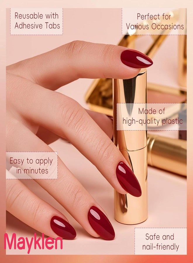 Mayklen Wine Red Stick On Nails - 24 Pcs, Pure Color Artificial Nail Extension Press on Nails, Artificial Nails With Glue Stickers, Nail File & Wood Stick - Reusable & Unbreakable - Image 4