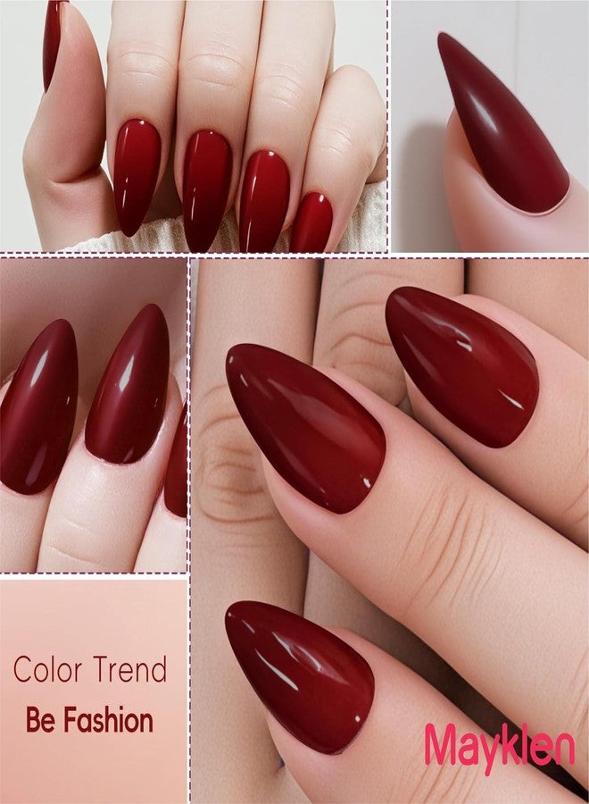 Mayklen Wine Red Stick On Nails - 24 Pcs, Pure Color Artificial Nail Extension Press on Nails, Artificial Nails With Glue Stickers, Nail File & Wood Stick - Reusable & Unbreakable - Image 3