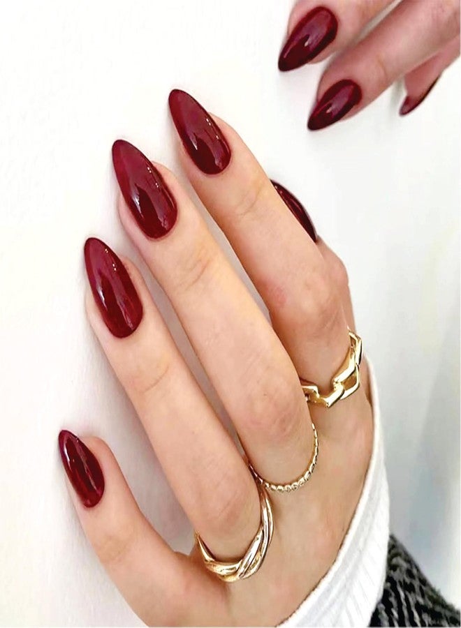 Mayklen Wine Red Stick On Nails - 24 Pcs, Pure Color Artificial Nail Extension Press on Nails, Artificial Nails With Glue Stickers, Nail File & Wood Stick - Reusable & Unbreakable - Image 1