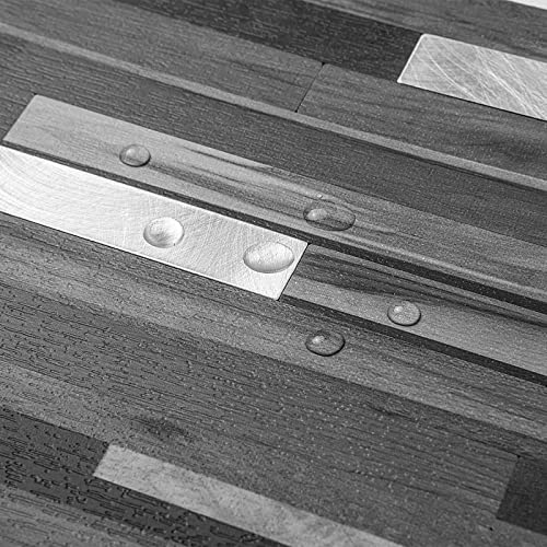 DICOFUN 10-Sheet Peel and Stick Backsplash Tile, Black & Grey Wood Look PVC Mixed Metal Stick on Backsplash Tiles for Kitchen, 9.4 sq.ft - Image 2