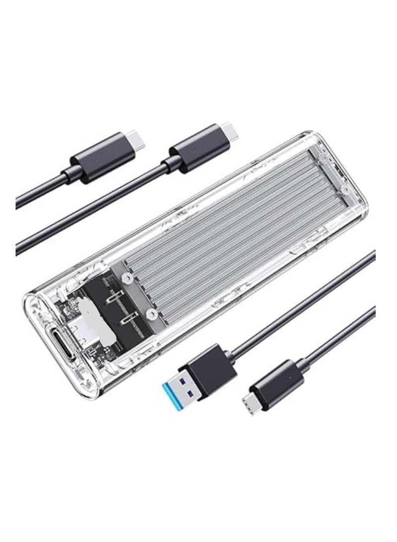 Transparent M.2 to Type-C USB3.1 Gen2 10Gbps External Hard Drive Adapter Enclosure for 2280 2260 2242 2230 PCI-E M2 M-Key SSD, USB C Adapter Case (TCM2-Silver)
