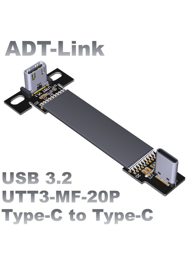 USB3.2 كابل تمديد صف مرن مرن وناعم للبيانات المسطحة C ذكر من النوع c خفيف ورفيع قصير ADT Gen2x2 20g- اللون: T9a-t8t-nc بدون Ic 20p White Dot=0-40cm  - Image 2