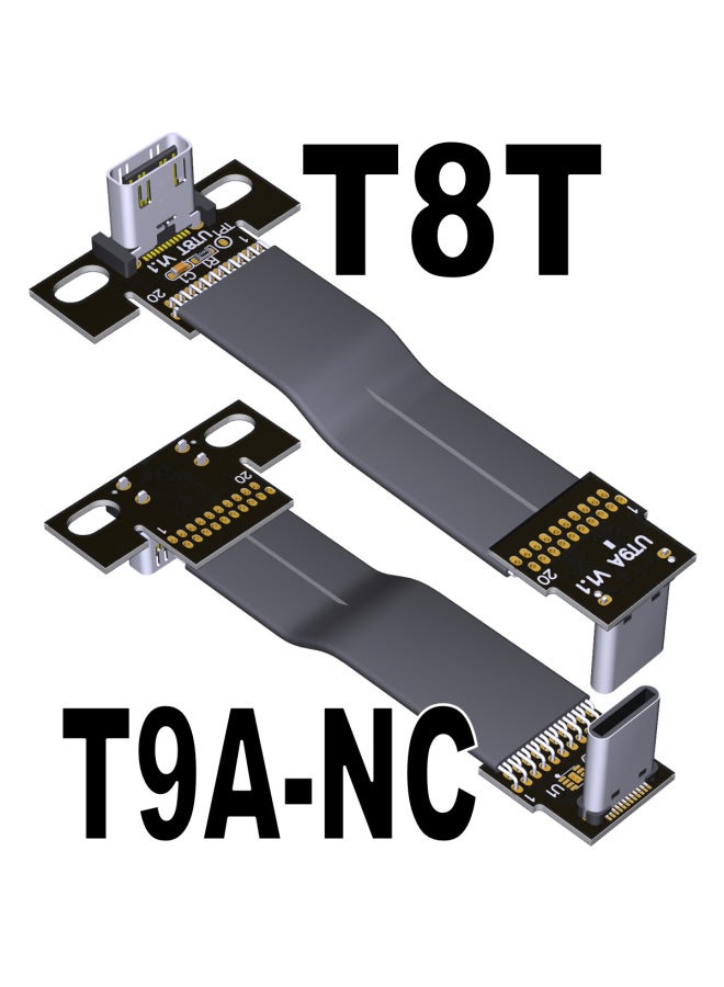 USB3.2 كابل تمديد صف مرن مرن وناعم للبيانات المسطحة C ذكر من النوع c خفيف ورفيع قصير ADT Gen2x2 20g- اللون: T9a-t8t-nc بدون Ic 20p White Dot=0-40cm  - Image 1