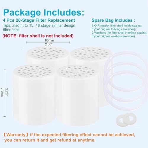 Luxau 4 Pc Luxau 20 Stage (Also Fit 15, 18 Stage) Shower Filter Replacement Cartridge, Shower Head Filter Refill, for Hard Water Chlorine Heavy Metal, Skin Hair, Fit Any Similar Design Shower Water Filter - Image 2