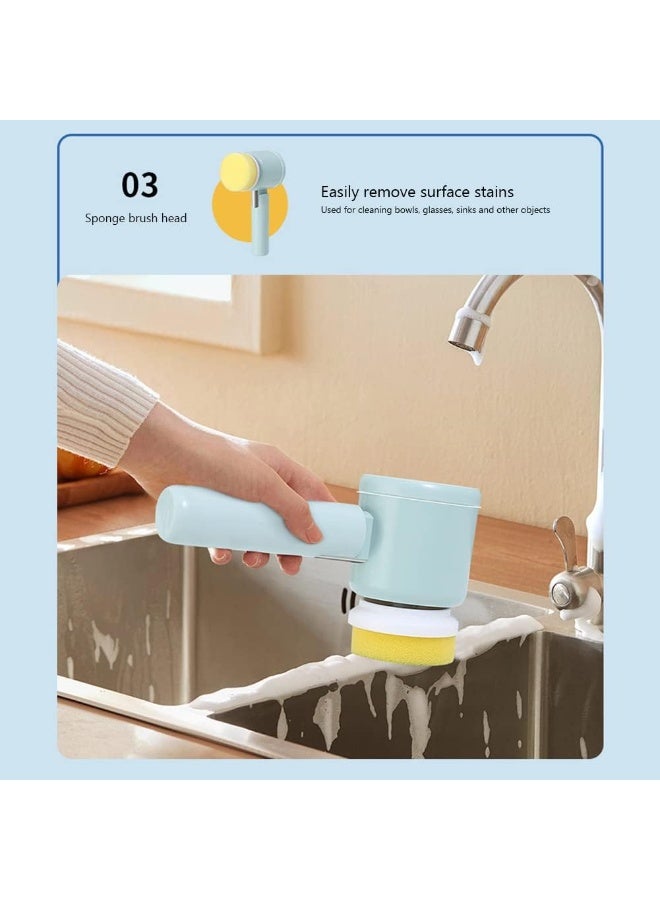 ريبنيو فرشاة تنظيف كهربائية محمولة قابلة لإعادة الشحن عبر منفذ USB، مزودة بثلاثة رؤوس قابلة للاستبدال، مناسبة للحمام والمطبخ والمرحاض والمغسلة. - Image 4