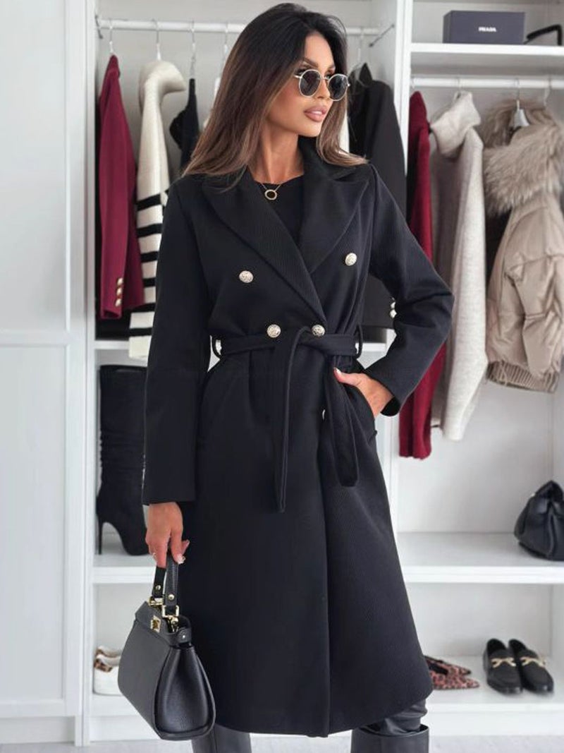 YUNIQEE جاكيت أسود بطول طويل مع ياقة كلاسيكية - Image 3