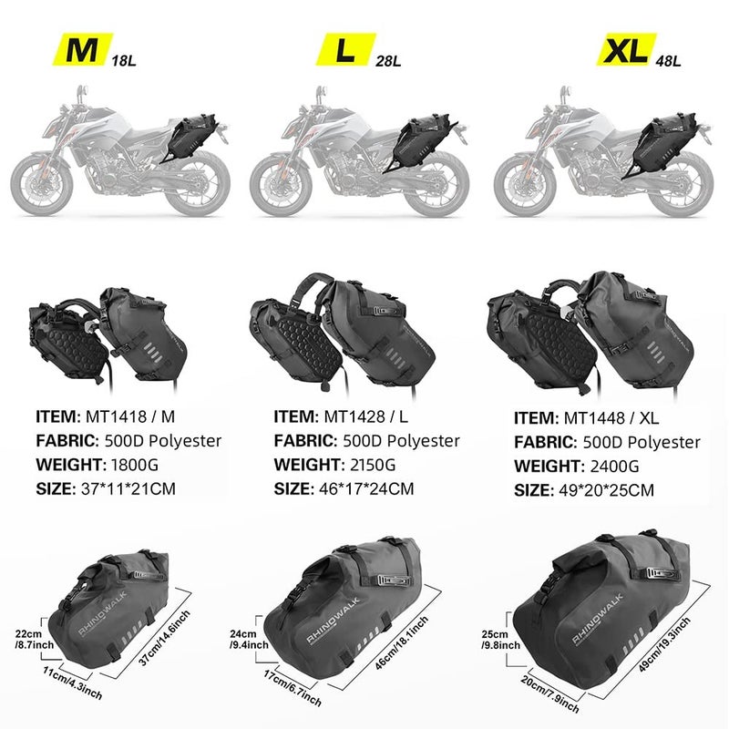 Rhinowalk Motorcycle Saddle Bags Waterproof Anti-Vibration Motor Side Bags Shoulder Bag Motorbike Panniers 48L(24L*2) for most Adventure and Sport Motorcycle Racks, 1 Pair - Image 2
