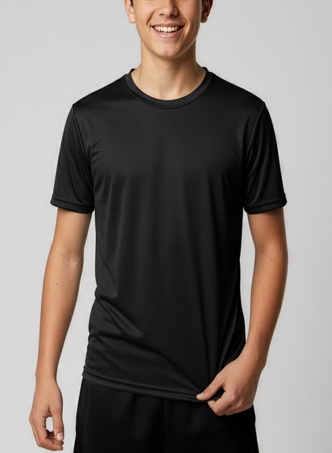 ريل إيسنسيالز طقم من 5 قطع: تيشيرت شبكي للأولاد، تيشيرت رياضي للبنات والشباب والمراهقين، سريع الجفاف، بتقنية دراي-فِت، ماص للرطوبة، مناسب لكرة السلة والرياضة، بأكمام قصيرة، تيشيرت داخلي، تيشيرت راجلان - طقم 1، مقاس XL (16-18) - Image 3