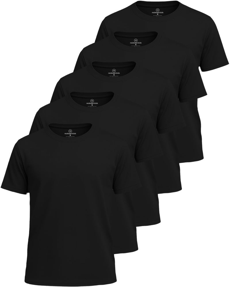 ريل إيسنسيالز طقم من 5 قطع: تيشيرت شبكي للأولاد، تيشيرت رياضي للبنات والشباب والمراهقين، سريع الجفاف، بتقنية دراي-فِت، ماص للرطوبة، مناسب لكرة السلة والرياضة، بأكمام قصيرة، تيشيرت داخلي، تيشيرت راجلان - طقم 1، مقاس XL (16-18) - Image 1
