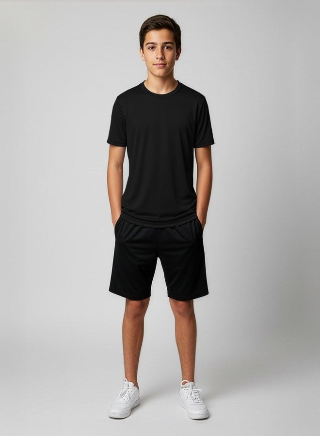 ريل إيسنسيالز طقم من 5 قطع: تيشيرت شبكي للأولاد، تيشيرت رياضي للبنات والشباب والمراهقين، سريع الجفاف، بتقنية دراي-فِت، ماص للرطوبة، مناسب لكرة السلة والرياضة، بأكمام قصيرة، تيشيرت داخلي، تيشيرت راجلان - طقم 1، مقاس XL (16-18) - Image 4