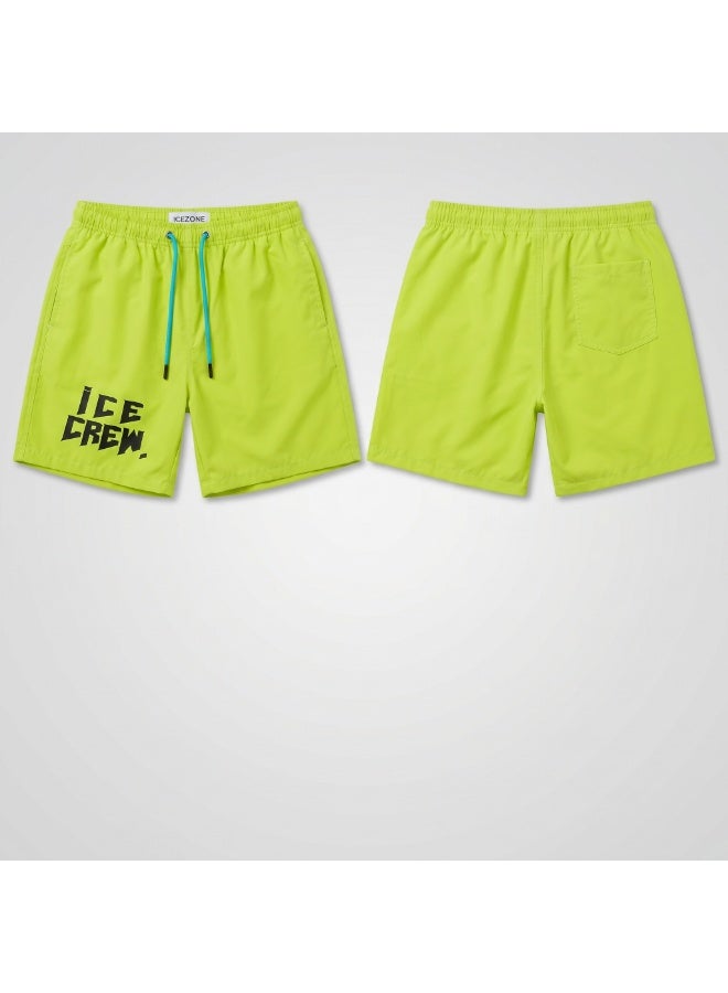 IceZone Men's Swim Trunks, Lime Green Quick-Dry Board Shorts with Ice Crew Graphic - Image 4