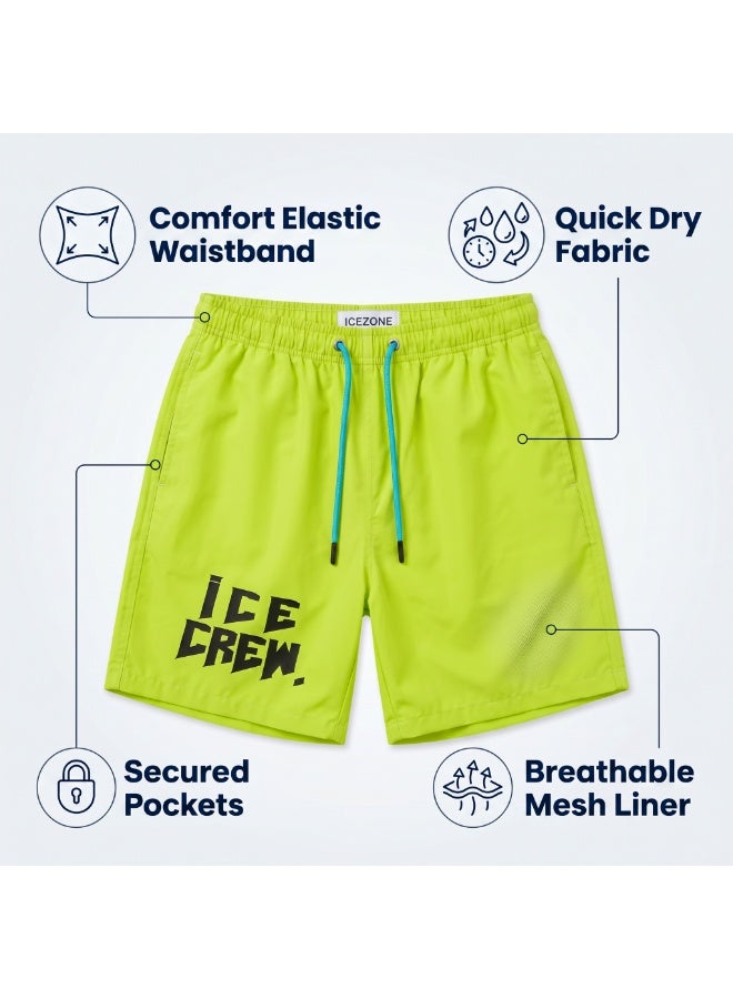 IceZone Men's Swim Trunks, Lime Green Quick-Dry Board Shorts with Ice Crew Graphic - Image 3