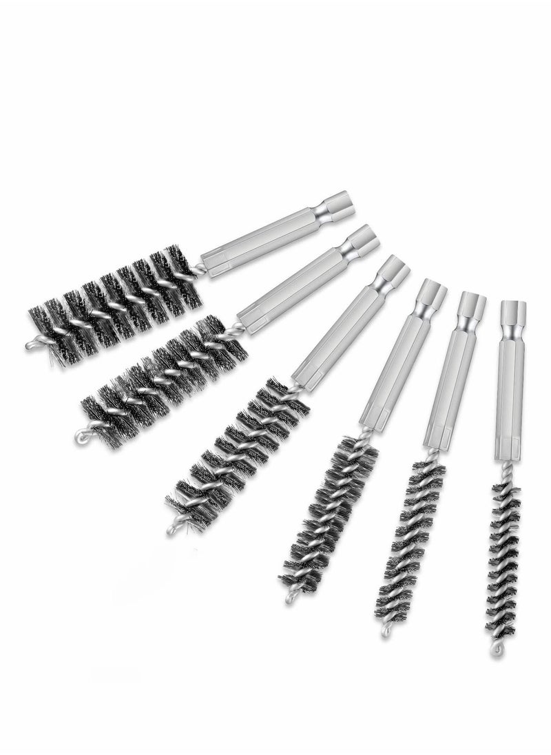 NIBEMINENT - Stainless Steel Bore Brush in Different Sizes Twisted Wire Cleaning with Handle 1/4 Inch Hex Shank for Power Drill Impact Driver, 4 Length 6 Pieces - Image 1