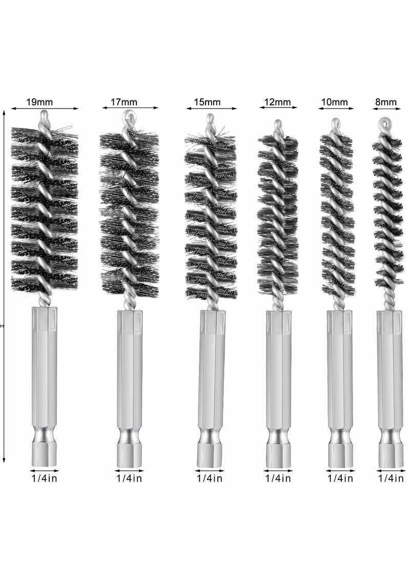 NIBEMINENT - Stainless Steel Bore Brush in Different Sizes Twisted Wire Cleaning with Handle 1/4 Inch Hex Shank for Power Drill Impact Driver, 4 Length 6 Pieces - Image 1
