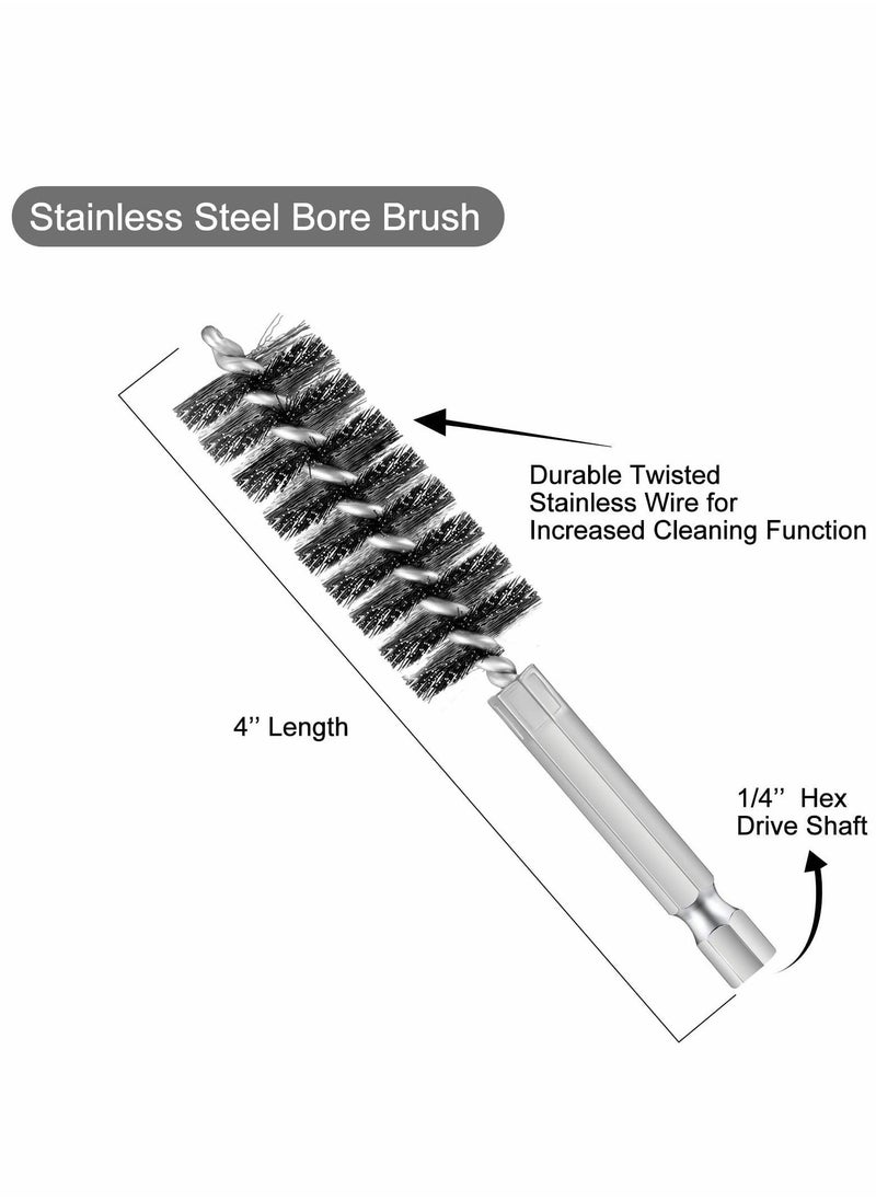 NIBEMINENT - Stainless Steel Bore Brush in Different Sizes Twisted Wire Cleaning with Handle 1/4 Inch Hex Shank for Power Drill Impact Driver, 4 Length 6 Pieces - Image 1