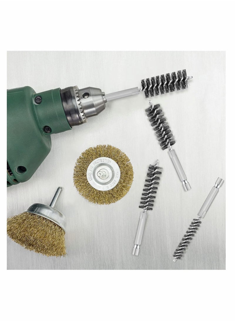 NIBEMINENT - Stainless Steel Bore Brush in Different Sizes Twisted Wire Cleaning with Handle 1/4 Inch Hex Shank for Power Drill Impact Driver, 4 Length 6 Pieces - Image 1