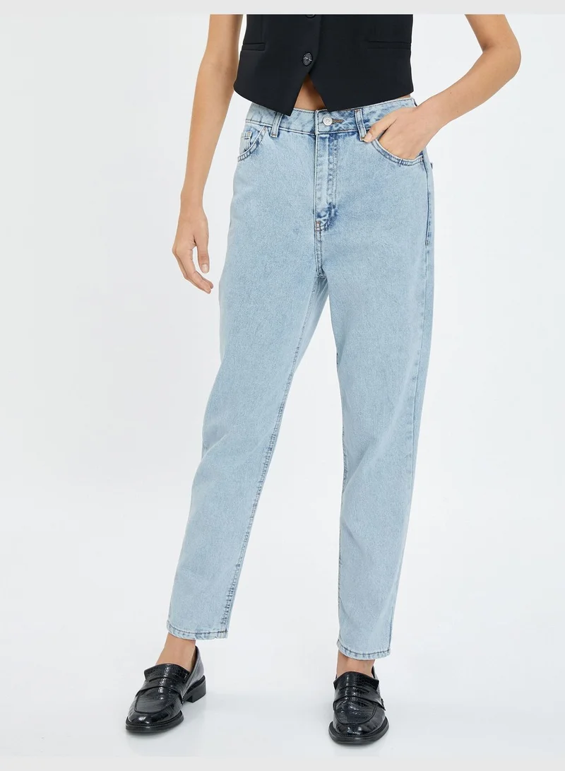 KOTON Mom Jean - High Rise Cotton Rigid Pockets Slim Leg