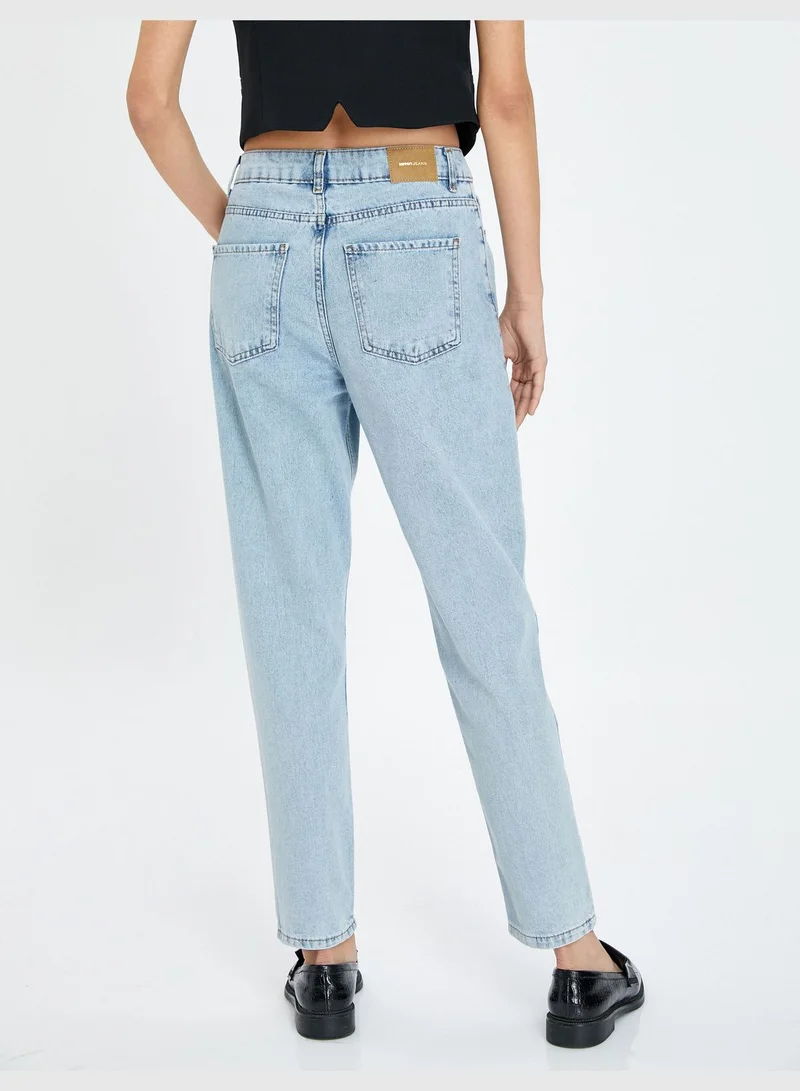 KOTON Mom Jean - High Rise Cotton Rigid Pockets Slim Leg