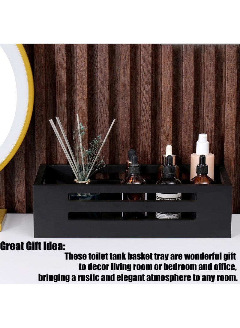 SYOSI Bathroom organizer for Toilet Paper Storage – Wooden Toilet Tank Basket with Handles for Organizing, Stylish and Practical Toilet Tank Topper for Bathroom Storage and Decoration (Black) - Image 2