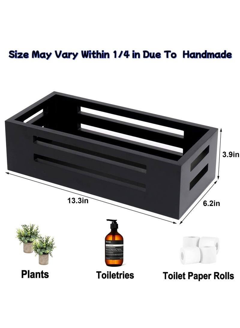 SYOSI Bathroom organizer for Toilet Paper Storage – Wooden Toilet Tank Basket with Handles for Organizing, Stylish and Practical Toilet Tank Topper for Bathroom Storage and Decoration (Black) - Image 3
