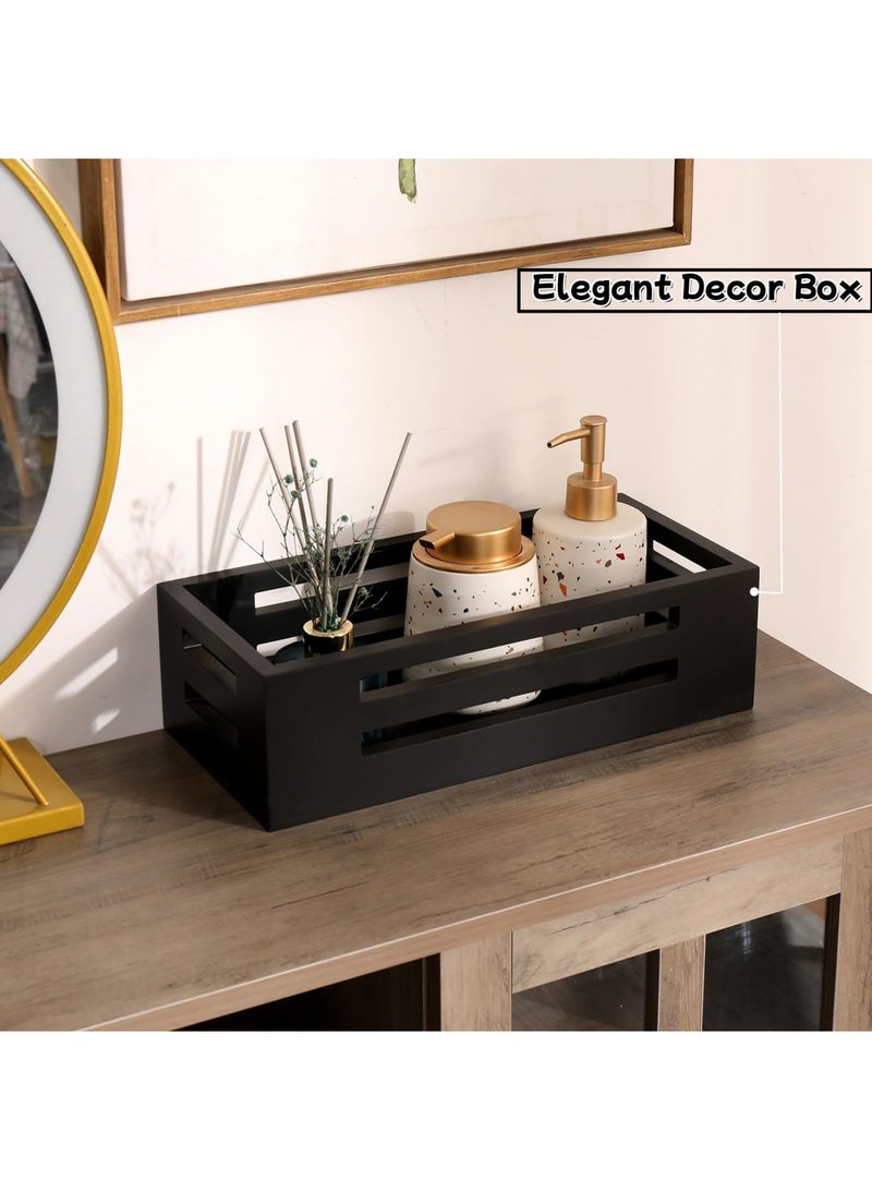 SYOSI Bathroom organizer for Toilet Paper Storage – Wooden Toilet Tank Basket with Handles for Organizing, Stylish and Practical Toilet Tank Topper for Bathroom Storage and Decoration (Black) - Image 5