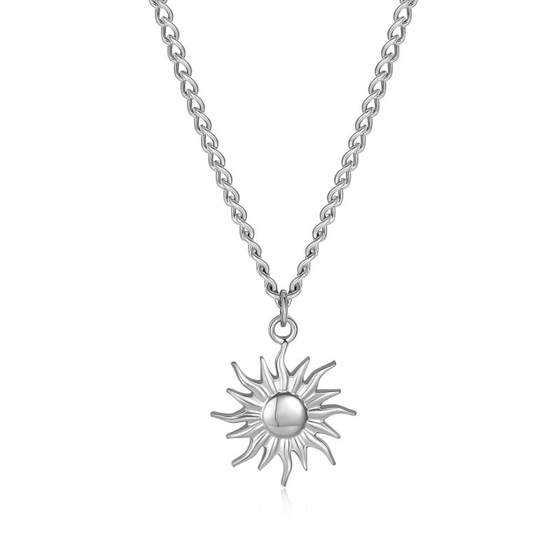 GINAZL Sun Necklace for Men, Stainless Steel Necklace Chain Mens Necklaces Anniversary Birsthday Gifts for Men Him Boyfriends Summer Surfer Pendant Necklaces (SS) - Image 1