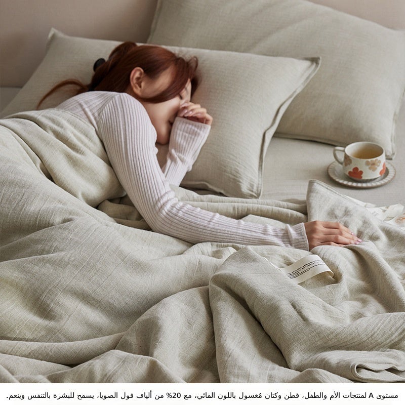 لحاف صيفي طبيعي من القطن والكتان - لحاف تبريد ناعم بلون واحد من الكتان وألياف الصويا، طقم سرير صيفي فئة A، قابل للغسيل في الغسالة - Image 1