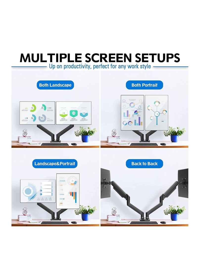 ELTRAZONE Dual Monitor Mount Stand, Adjustable Monitor Stand, Articulating Gas Spring Monitor Arm, Monitor Desk Mount with Clamp and Grommet Base - Fits 13 to 32 Inch Computer Monitors - Image 1