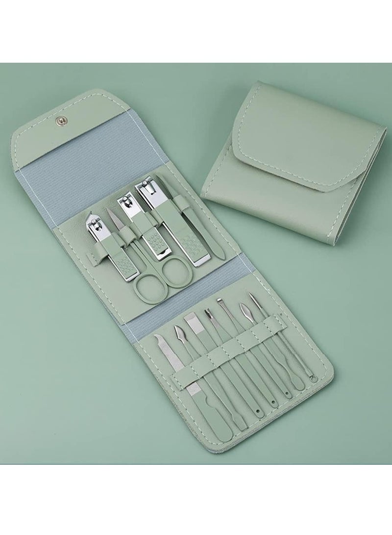 Generic Stainless Steel Nail Care Set - 12 Piece Manicure and Pedicure Set with Nail Clippers and Leather Travel Case  - Image 1