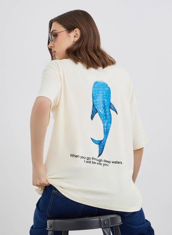 تايك تو Take Two Graphic Print Oversized T-Shirt