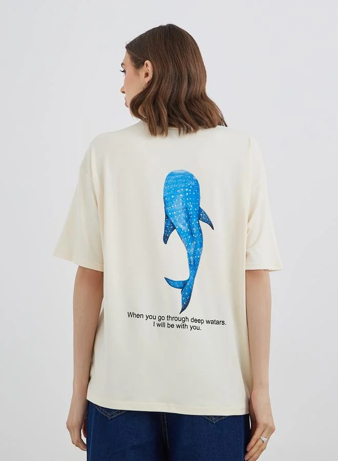 تايك تو Take Two Graphic Print Oversized T-Shirt