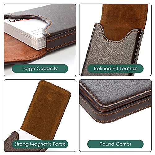 Ocadux Leather Business Card Holder for Men or Women with Magnetic Shut, Hold 25 Business Cards, Coffee - Image 3