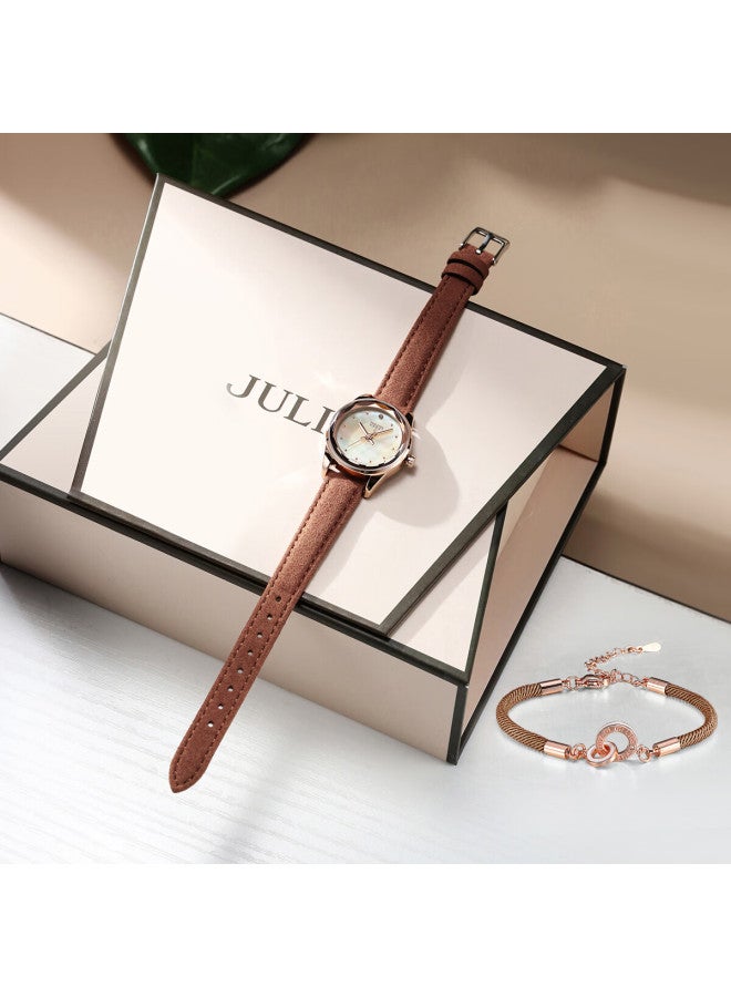 Julius Women's Gift Watch Box, Mother-of Dial, Elegant And Fashionable, Versatile Student Ladies Quartz Watch, Brown Mgsl-1438b - Image 4