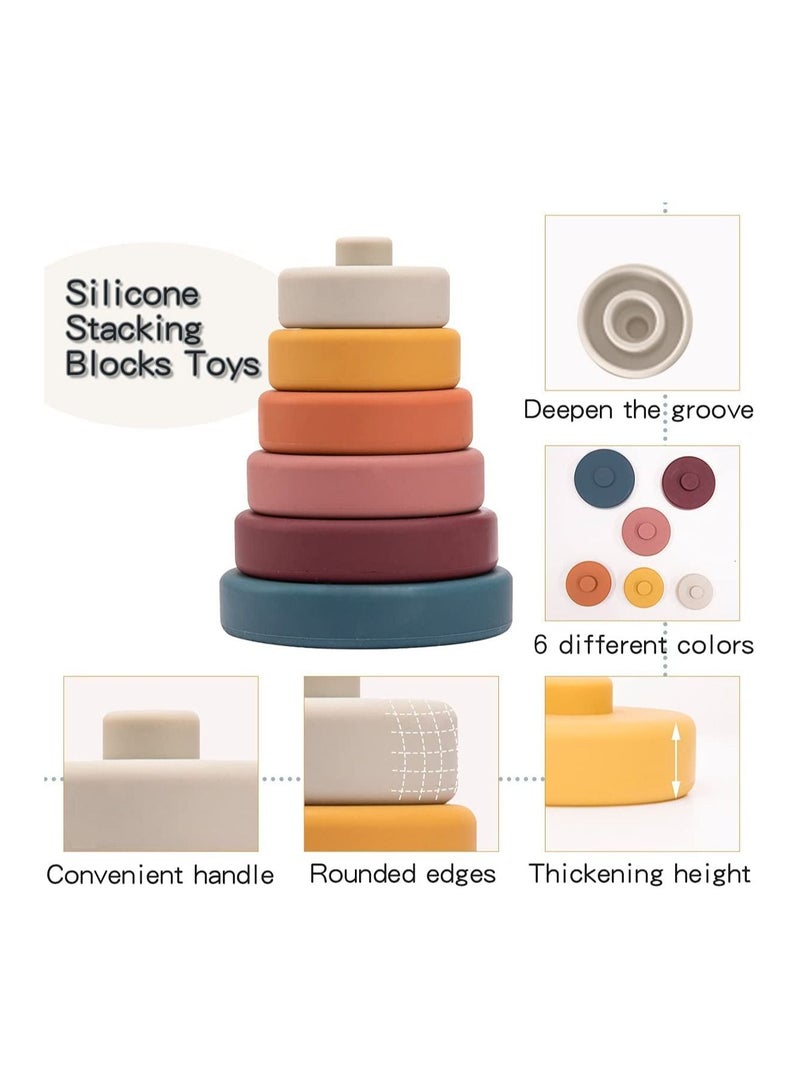 SYOSI لعبة الدوائر التكديس المتداخلة، 6 قطع كتل بناء ناعمة قابلة للضغط، ألعاب حسية أنماط ألوان للتعلم المبكر، ألعاب مонтessori للتعلم المبكر، تطوير الدماغ الطبيعي، لعبة كتل تعليمية (موراندي) - Image 2