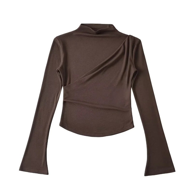 Ins Sweet Spice Girl Design Pleated Long-Sleeved T-Shirt Autumn New Style Outer Wear Inner Stretch Slim Base Shirt Top - Image 1