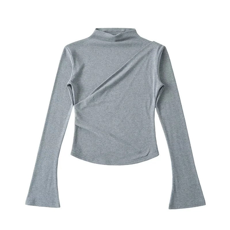 Ins Sweet Spice Girl Design Pleated Long-Sleeved T-Shirt Autumn New Style Outer Wear Inner Stretch Slim Base Shirt Top - Image 4