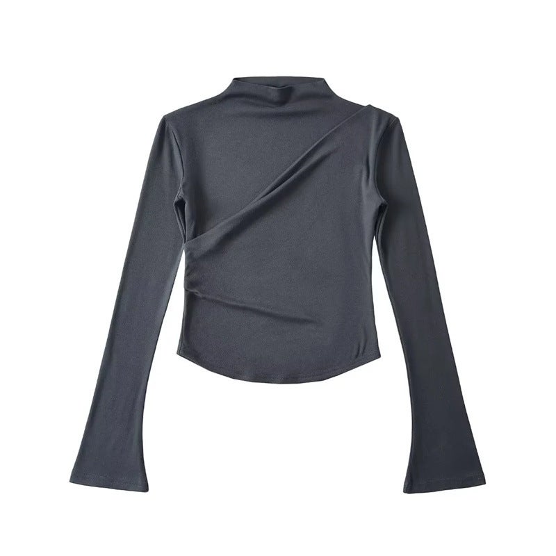 Ins Sweet Spice Girl Design Pleated Long-Sleeved T-Shirt Autumn New Style Outer Wear Inner Stretch Slim Base Shirt Top - Image 5