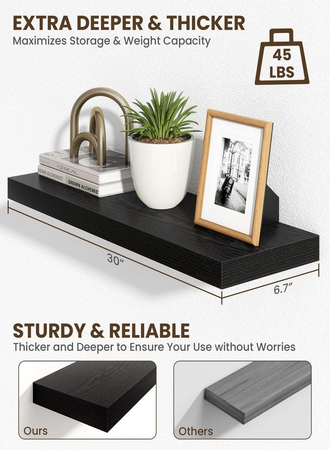 Marsmiles 30" Floating Shelves for Wall, Wooden Shelves with Invisible Brackets Set of 2, Rustic Farmhouse Wall Mounted Shelf for Kitchen Bathroom Living Room Study, Black - Image 4