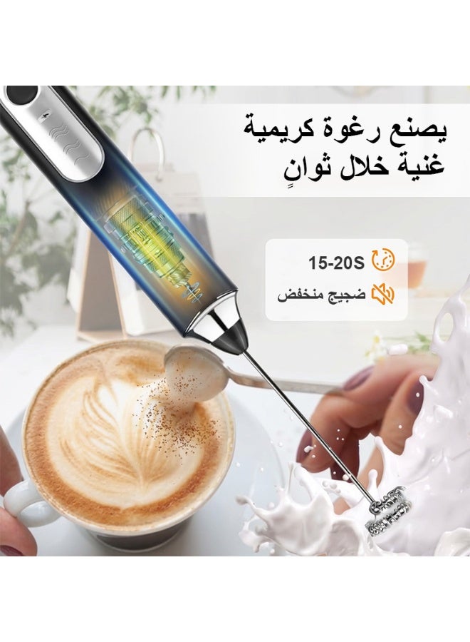 فلوكسهوم خافق حليب يدوي لصنع الرغوة، إصدار مطوّر قابل لإعادة الشحن، عصا خفق القهوة مع خلاط مشروبات مزوّد بـ 3 مضارب من الفولاذ المقاوم للصدأ و 3 سرعات قابلة للتعديل، مناسب للّاتيه، الشوكولاتة الساخنة، البيض، الكابتشينو، الماتشا (أسود) - Image 5