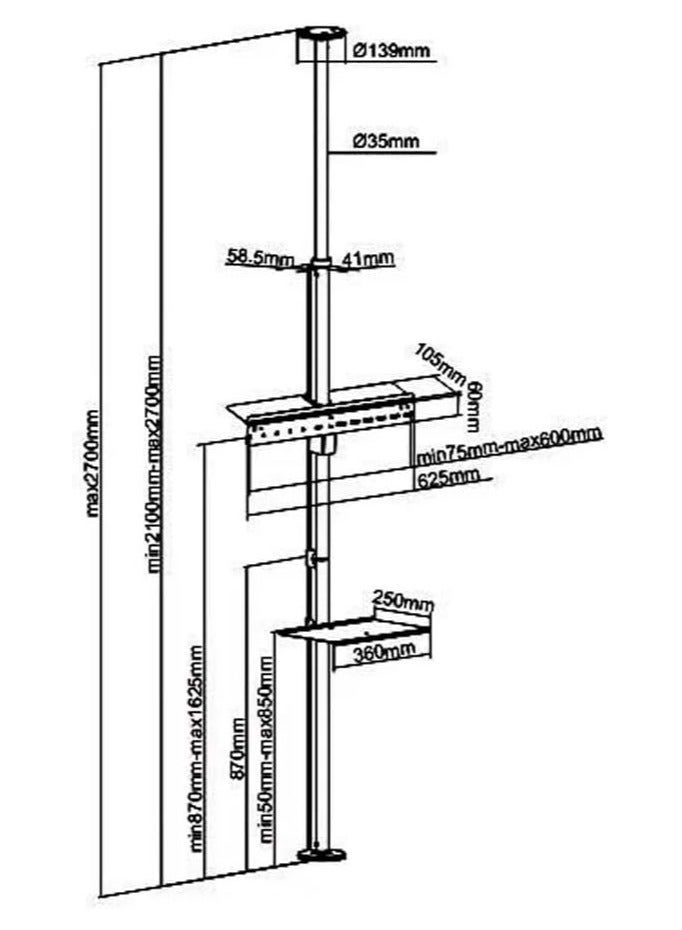 Skilltech Premium Floor-To-Ceiling Tv Mount, Max.Capacity: 5kg, Max. Mounting Hole: 600x400, Fine Texture Black, Fine Texture Grey - SH-FC01. - Image 4