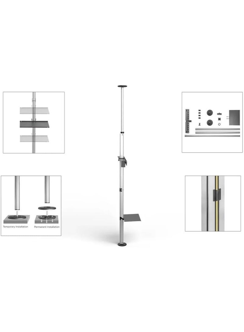 Skilltech Premium Floor-To-Ceiling Tv Mount, Max.Capacity: 5kg, Max. Mounting Hole: 600x400, Fine Texture Black, Fine Texture Grey - SH-FC01. - Image 3