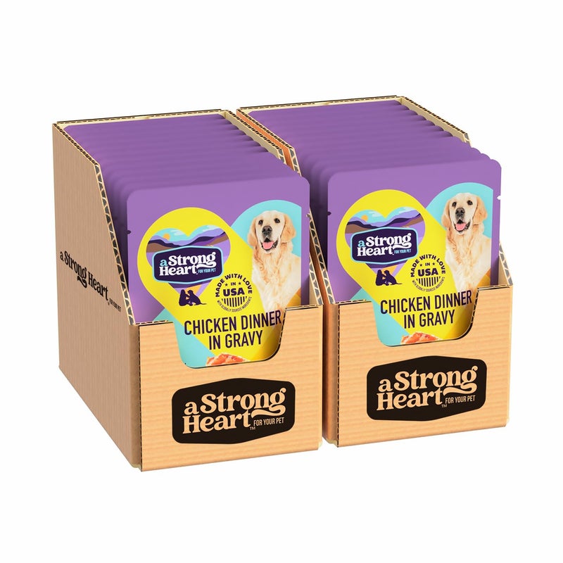 A Strong Heart Wet Dog Food Pouches, Chicken Dinner in Gravy, 3.5 oz Pouches (Pack of 24), Made in The USA with Real Chicken - Image 1
